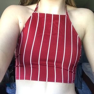 Burgundy and White Striped Crop Top